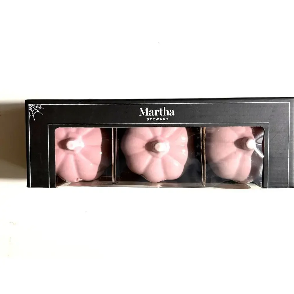 Martha Stewart Pumpkin Set 3 Pink Ceramic LED Halloween Coquette
